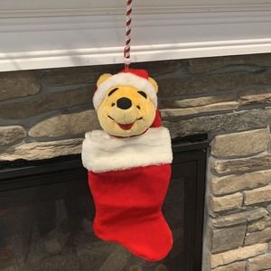 Vtg Disney Pooh Plush 3D Winnie The Pooh Christmas Stocking Santa Hat